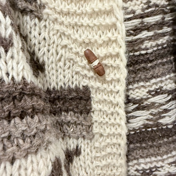Handmade 100% Wool Fair Isle Retro Cardigan Sweater - Cream and Brown Size M - Picture 4 of 5